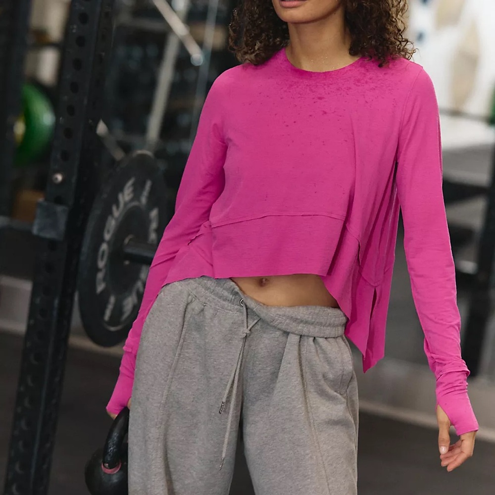 Women's Long-Sleeve Cropped Active Top - Hot Pink